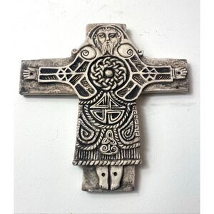 McHarp Celtic Stone Cross Wall Plaque 7.5” Religious Folk Art Decor